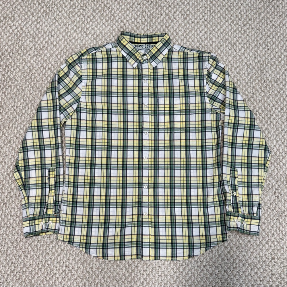 Old Navy Green and Yellow Casual Button Down Shirt